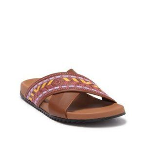 $280 JOHNNY WAS LEATHER ALESSI SANDAL RED SLIDE EMBROIDERED 36 (MD3)